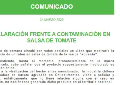 Comunicado: aclaración frente a contaminación en salsa de tomate