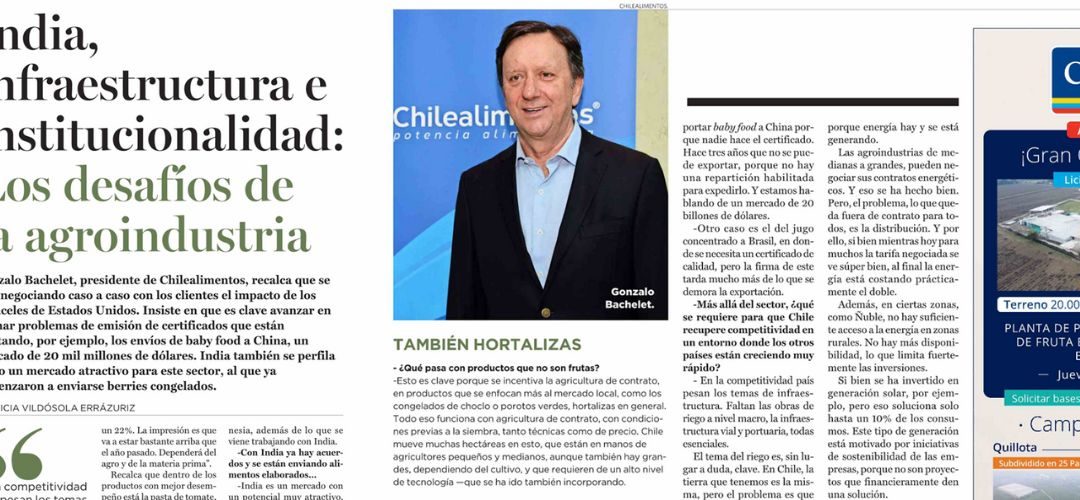 Gonzalo Bachelet, Presidente de Chilealimentos: La agroindustria está teniendo un buen desempeño pese a la coyuntura internacional