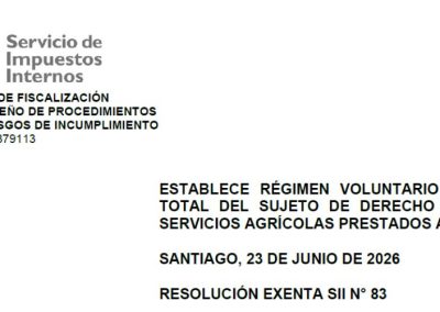 SII establece régimen voluntario de cambio total del sujeto de derecho del IVA en servicios agrícolas prestados a terceros